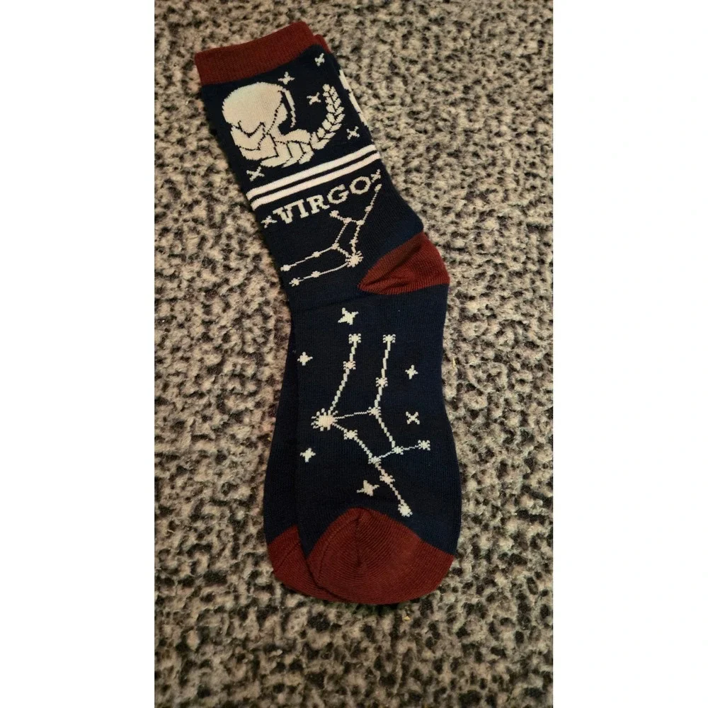 Virgo Zodiac Constellation Crew Fashion Socks Navy Blue‎ Burgundy Size 9-11